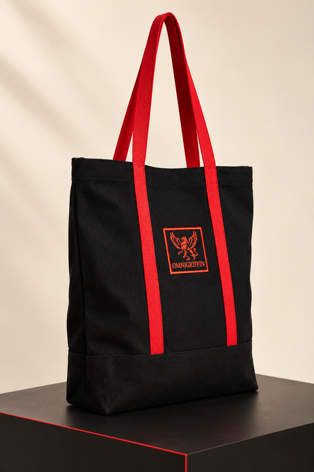 Three-quarter studio view of the Omnigriffin tote